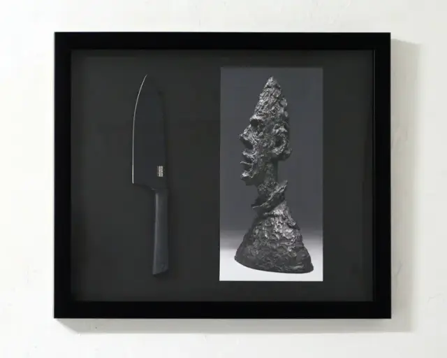 “Sculpture of Giacometti and Black Knife”. Kitchen knife, photograph. 2018