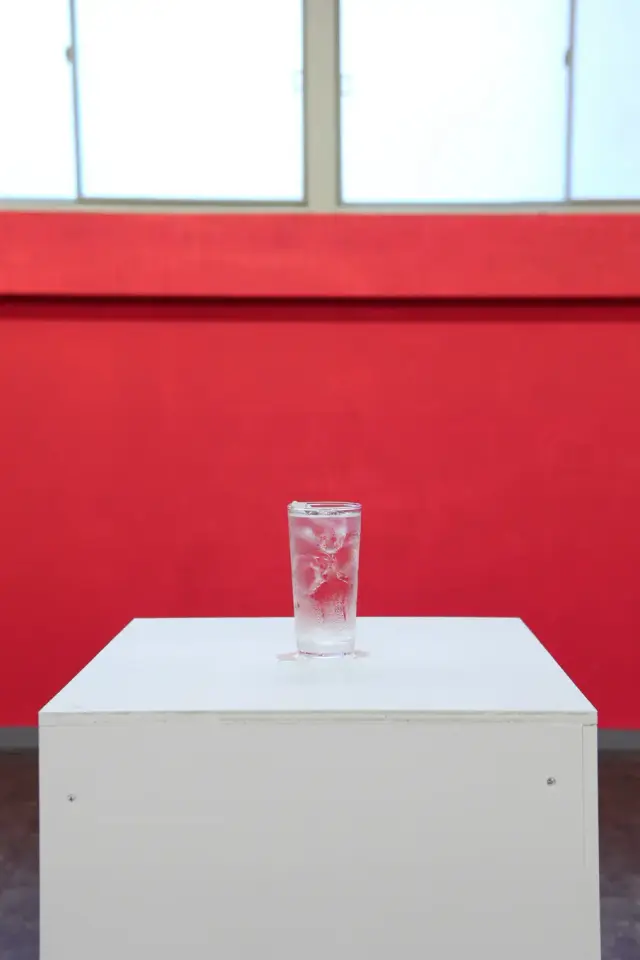 “Cold water/space water”. Glass, water, ice, instructions. 2016. Instructions: "You can drink this water"