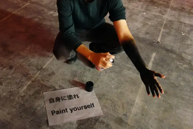“Paint Yourself (Black)”. Spray can, instructions, visitors. 2011/2016