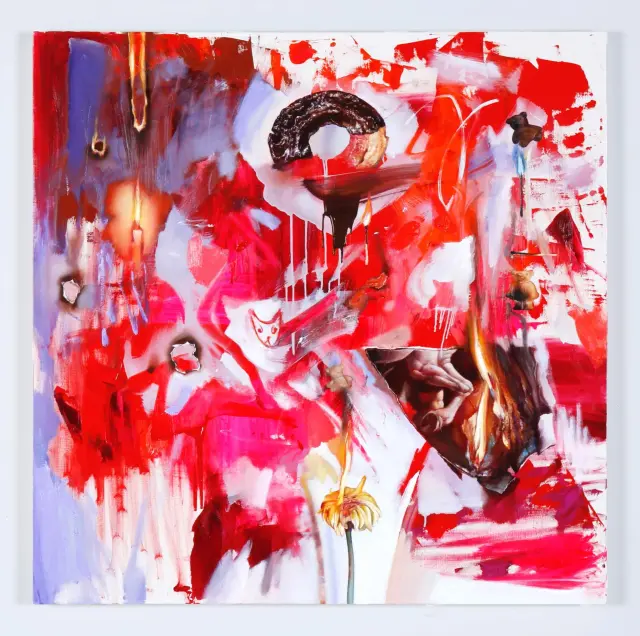 《Burning Red》(2018) / H91xW91cm キャンバスに油彩