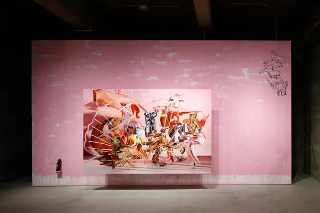 《RIB》 (2021) キャンバスに油彩、H200xW300cm / 今津景「Mapping the Land / Body / Stories of its Past」展示風景、ANOMALY、東京、2021、撮影: 木奥惠三 / RIB (2021) Oil on linen, H200xW300cm / Kei Imazu Solo Exhibition "Mapping the Land / Body / Stories of its Past", Installation view, ANOMALY, Tokyo, 2021, Photo: Keizo Kioku