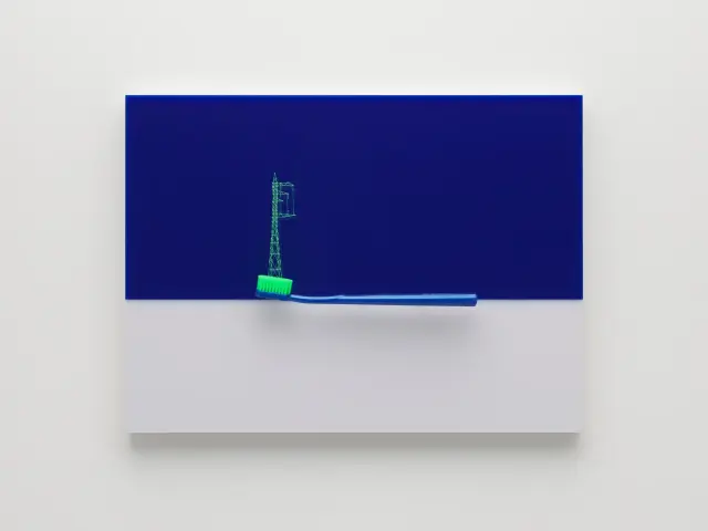 《アウト・オブ・ディスオーダー (薮景)》2024、歯ブラシ、アクリル、ステンレス、H28.8×W38.8×D8.0 cm