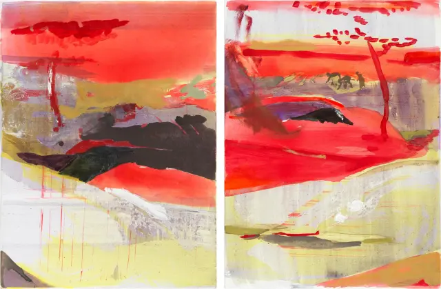 (左)《GiL LVIII》2014-19年、綿に油彩、水、 H60.5xW45.5cm (右)《GiL LVII》2014-19年、綿に油彩、水、 H60.5xW45.5cm