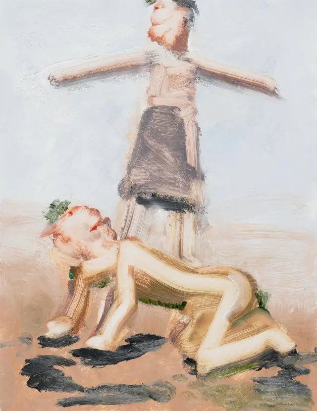《無題》2016年、紙に油彩、H39xW30cm