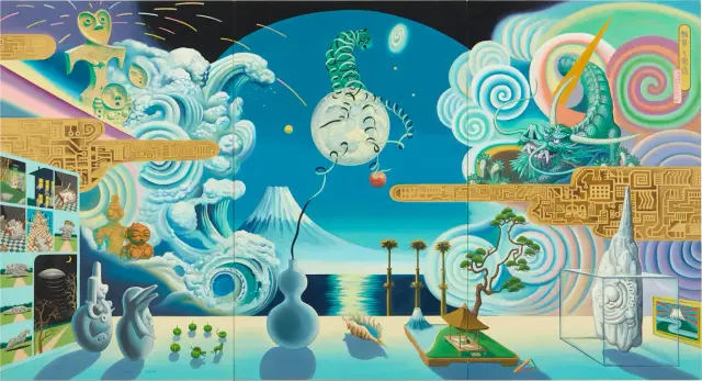 《瓢簞と龍虎》(1992) キャンバスに油彩 / Gourd and Dragon (1992) Oil on canvas / H145.5xW268.5cm (3 panels)