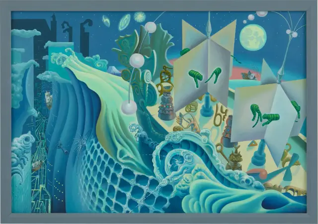 《情報の海Ⅰ》(1989) キャンバスに油彩 / Informational sea Ⅰ (1989) Oil on canvas H89.4xW130.3cm