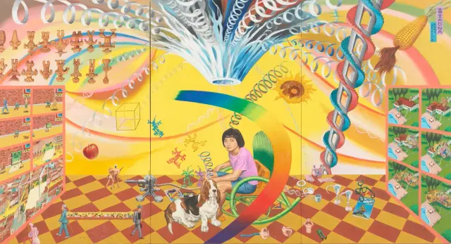 《富士のDNA》(1992) キャンバスに油彩 / DNA of Fuji (1992) Oin on canvas / H145.5xW268.2cm (3 panels)