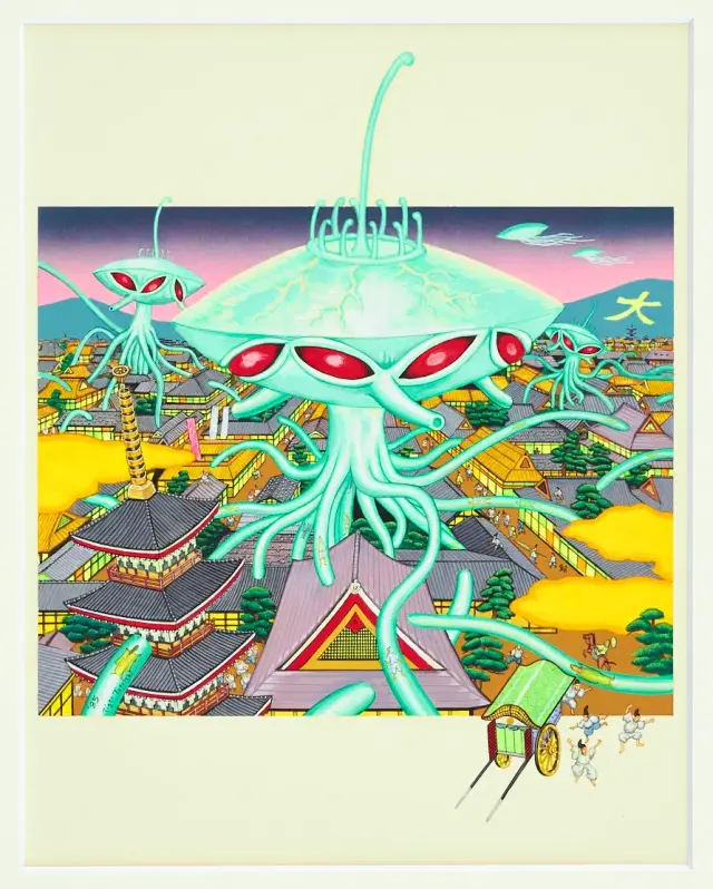 《平安のモンスター》 (1985) 紙にグワッシュ、木製フレーム付き / Monster in the Heian Era (1985) Gouache on paper, wood frame / Frame: H43.5xW33.3cm
