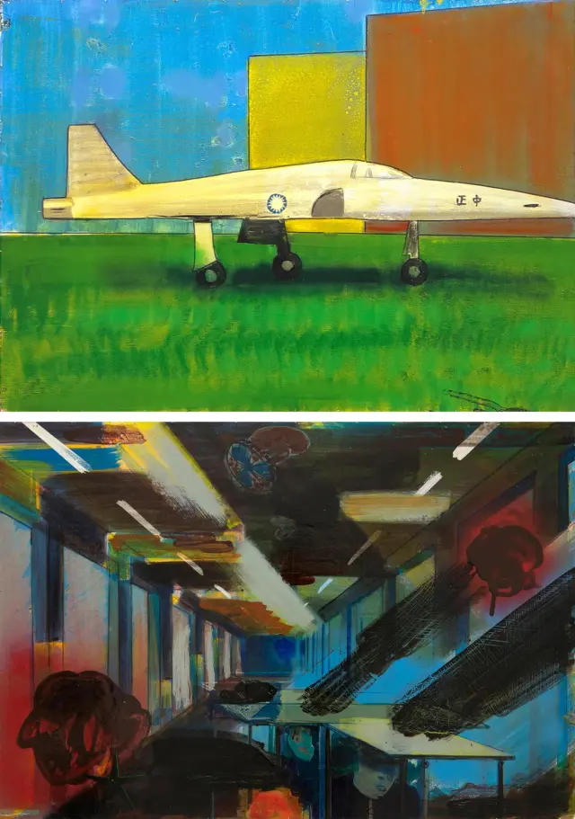 《正中》｜《ルーム》1993年、板に油性ペンキ、マーカー、ニス、H67xW95.8cm