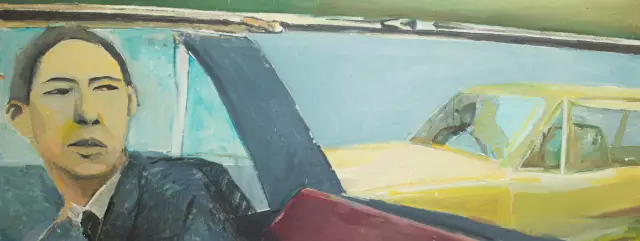 《追跡》1990年、板に油性ペンキ、H70xW180cm