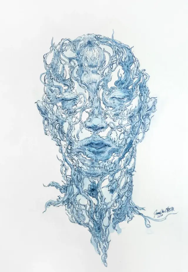 veiny portrait study 1 ・ 2020 ・ ink on paper