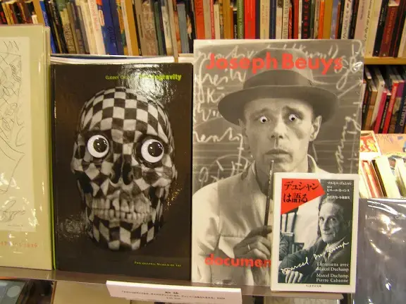 Orozco stares at Beuys, Beuys stares at Duchamp, Duchamp stares at you, 2005 Books, eyeballs for stuffed animal; Dimension variable