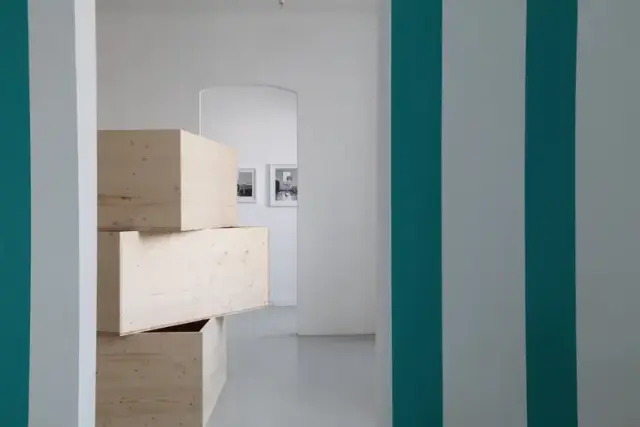 "Untitled" Wood, paint, Height 159 cm, Dimensions variable, "Souterrain" Installation view at Wien, 2012
