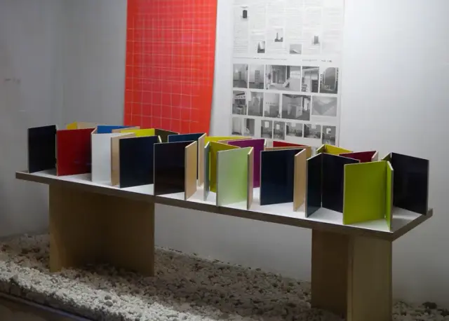 "20 Books" Poster and Multiple, Plywood, paint, variabel 21 x 20 cm each, variable depth, Installation view at NADiff a/p/a/r/t, Tokyo, 2012