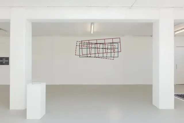 "Windows" Acrylic on wall, 292 x 140 cm, Realized for the exhibition "A set of lines, a stack of paper" Curated by Franz Thalmair, Karst Projects, Plymouth, UK, 2015