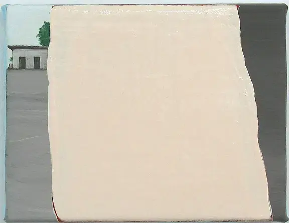 "concent" 2005, acrylic and oil-base house paint on canvas, 14×14.5cm