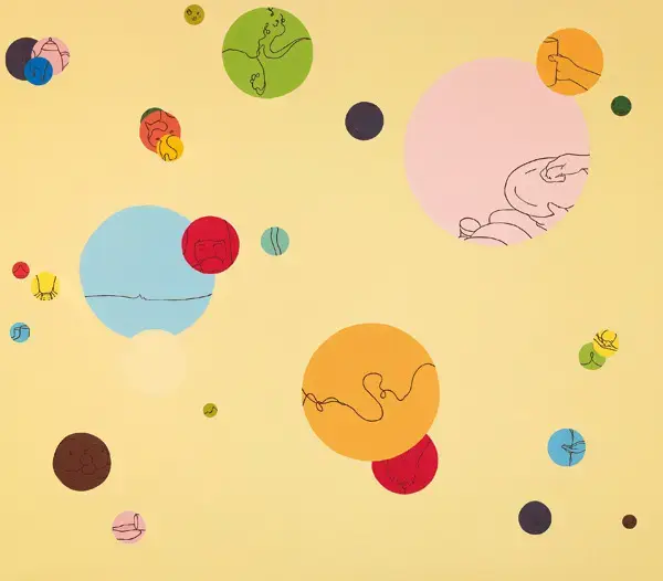 "dot of view" 2010, acrylic and oil-base house paint on canvas, 160×183cm, Photo: Norihiro Ueno